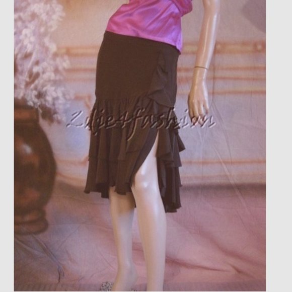 $1080 New ROBERTO CAVALLI Dark Brown Silk Chiffon Tiered Ruffle Skirt 12